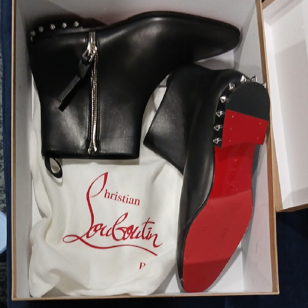 Christian Louboutin Black Boots with Red Soles and Silver Studs - Picture 2 of 7